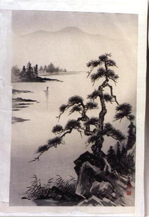 Tekiho Imoto: Lake and Pine Tree- Oban - Japanese Art Open Database