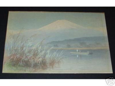 Terauchi Fukutaro: Fuji and lake with boat - Japanese Art Open Database