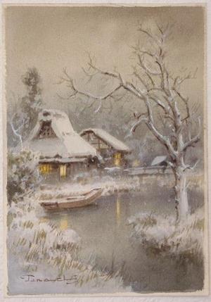 Terauchi Fukutaro: Huts beside stream in winter - Japanese Art Open Database