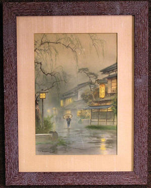 Terauchi Fukutaro: Misty rain village scene - Japanese Art Open Database