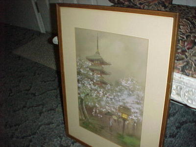 Terauchi Fukutaro: Pagoda Spring Cherry Rain - Japanese Art Open Database