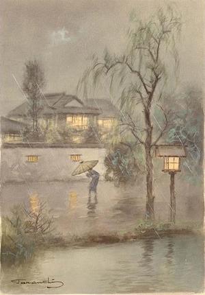 Terauchi Fukutaro: Rain storm at night - Japanese Art Open Database