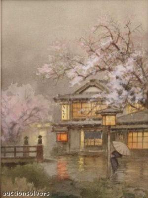 Terauchi Fukutaro: Spring rain in village - Japanese Art Open Database