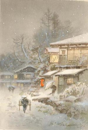 Terauchi Fukutaro: Village snow scene - Japanese Art Open Database