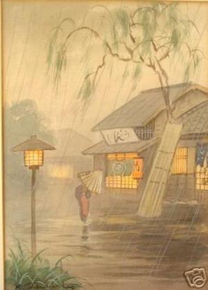 Terauchi K: Rainy evening in town - Japanese Art Open Database