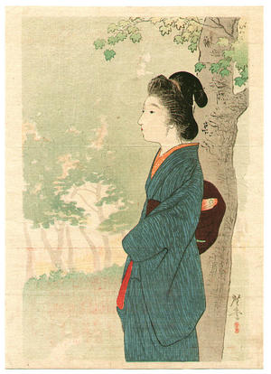 Tsukioka Kogyo: Beauty and Red Maple - Japanese Art Open Database