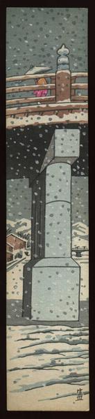 徳力富吉郎: Snow at the Kamo River - Japanese Art Open Database