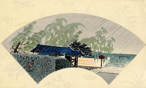 徳力富吉郎: The Temple Gate- fan print - Japanese Art Open Database