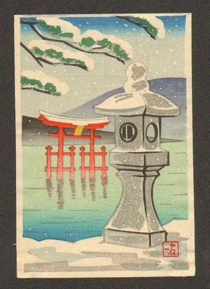 Tomokazu: Snow at Miyajima Shrine - Japanese Art Open Database