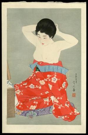 鳥居言人: Make-up (At the Mirror) — 化粧 - Japanese Art Open Database