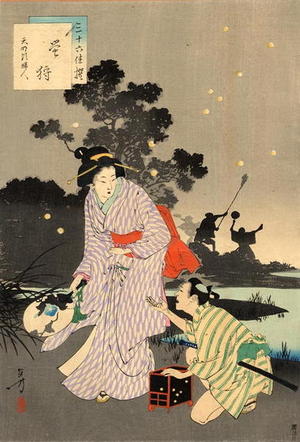 Mizuno Toshikata: The Lady in Tenpo era- Hotaru-gari, Tenpo goro fujin - Japanese Art Open Database