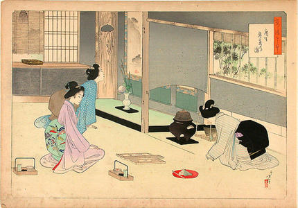 Mizuno Toshikata: Making Usu-cha - a weak infusion of powdered tea - Japanese Art Open Database