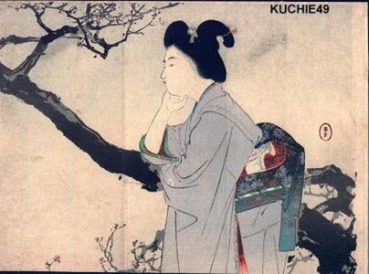水野年方: Bijin Viewing Plum Blossoms — 美人観梅 - Japanese Art Open Database