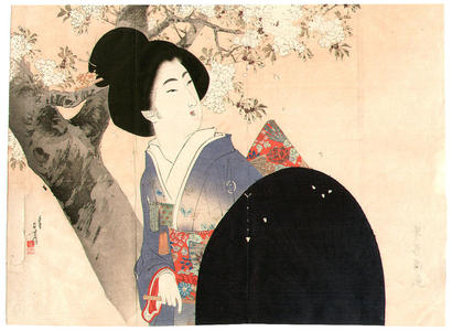 水野年方: Cherry Blossoms and Umbrella - Japanese Art Open Database