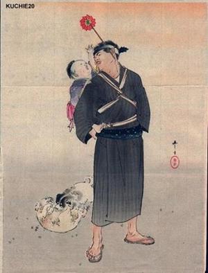 水野年方: Dad, baby and dogs - Japanese Art Open Database