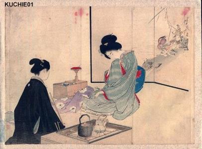 Mizuno Toshikata: Two bijin having tea - Japanese Art Open Database