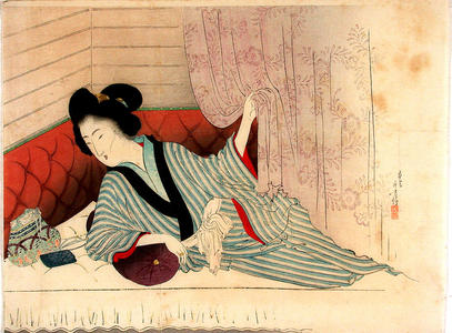 Mizuno Toshikata: Woman resting on a futon - Japanese Art Open Database