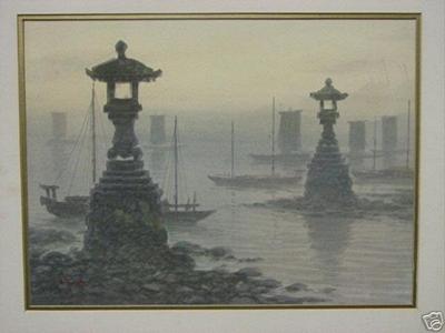 Tosuke S: Harbour scenes with lanterns - Japanese Art Open Database