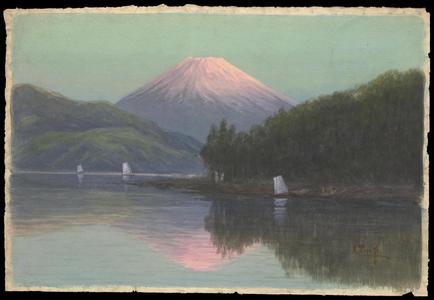 Tosuke S: Mt Fuji from Lake with sailboats - Japanese Art Open Database