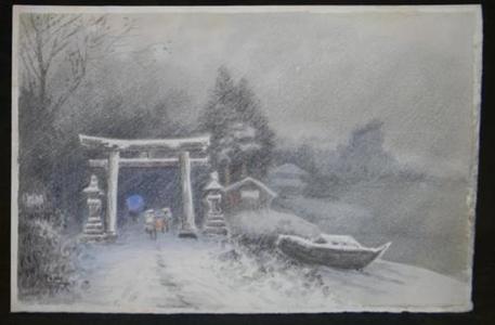 Tosuke S: Snowy Torii Shrine Entry - Japanese Art Open Database
