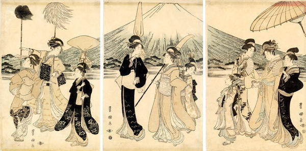 Utagawa Toyokuni I: Festive procession of a noble family and entourage at Mt Fuji - Japanese Art Open Database