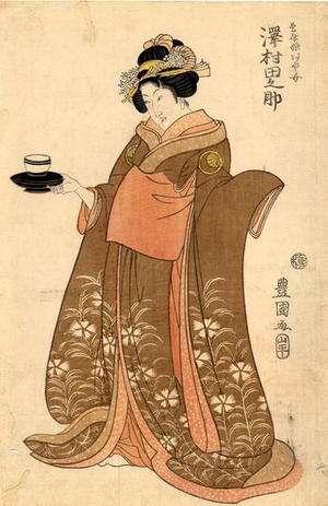 Utagawa Toyokuni I: Sawamura Tannosuke 2 as a tea-house waitress - Japanese Art Open Database