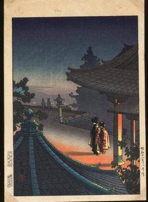 風光礼讃: Evening at Mii Temple - Japanese Art Open Database