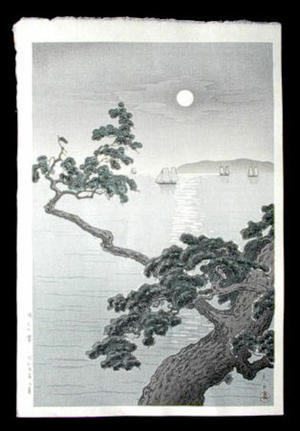 風光礼讃: Full Moon at Akashi Beach - Japanese Art Open Database