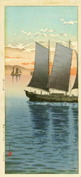 風光礼讃: Sailboats at Sunset - Japanese Art Open Database