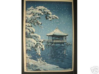 風光礼讃: Snow at Ukimido, Katata - Japanese Art Open Database