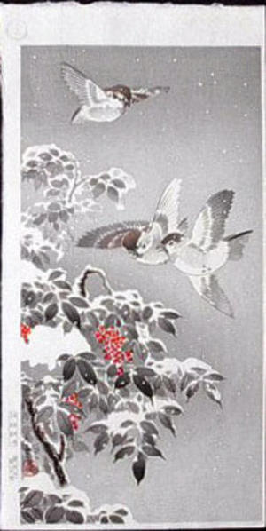 Tsuchiya Koitsu: Sparrows - mitsugiri - Japanese Art Open Database