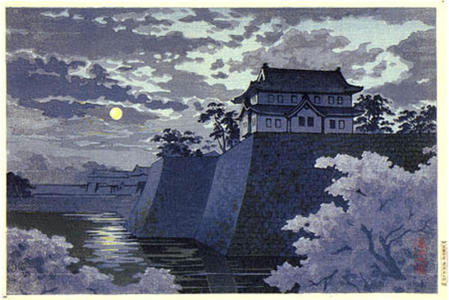 風光礼讃: Spring Moon at Osaka Castle - Japanese Art Open Database