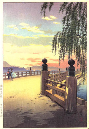 風光礼讃: Sunset Glow at Seta Bridge — 瀬田の夕暮れ - Japanese Art Open Database
