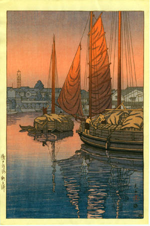 Tsuchiya Koitsu: Sunset at Tomonotsu, Inland Sea - variant - Japanese Art Open Database