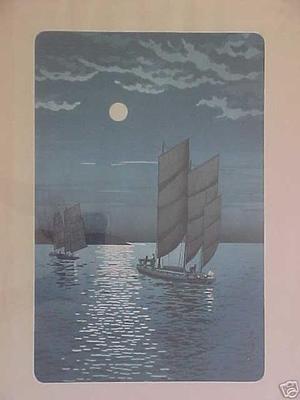 風光礼讃: Boats at Shinagawa, Night - Japanese Art Open Database