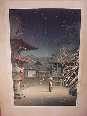 Tsuchiya Koitsu: Snow at Nezu Shrine (Woman in Snow) - Japanese Art Open Database