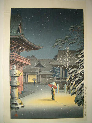 風光礼讃: Snow at Nezu Shrine (Woman in Snow) - Japanese Art Open Database