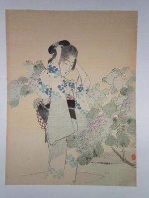 Tsutsui Toshimine: Bijin and Hydrangea - Japanese Art Open Database