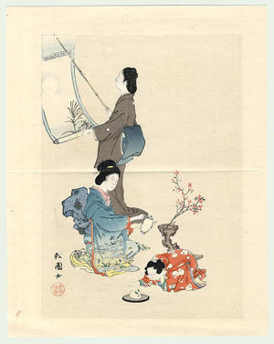 Uemura Shoen: Bijin hanging a scroll - Japanese Art Open Database