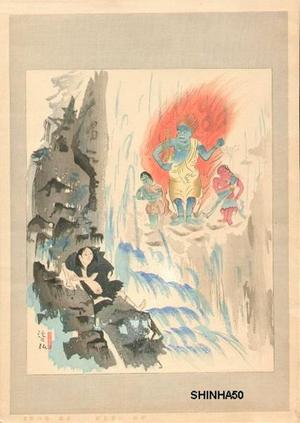無款: waterfall, god, devil, river - Japanese Art Open Database