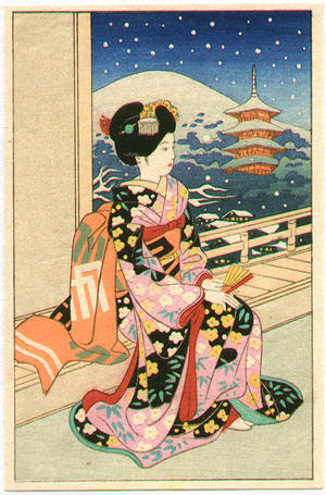 Unknown: Maiko and Pagoda - Japanese Art Open Database