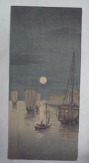 無款: Night moon sailboats sea - Japanese Art Open Database