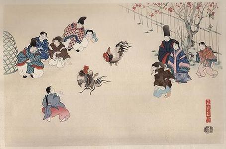 Unknown: Unknown, spectators watching a cock fight - Japanese Art Open Database