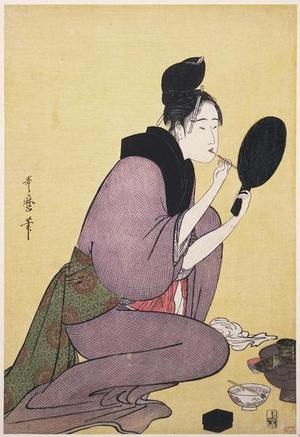 喜多川歌麿: Applying Lipstick - Japanese Art Open Database