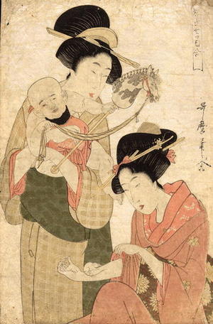 Japanese Print "Rat and Horse" by Kitagawa Utamaro, 喜多川歌麿 (Utamaro 1 Kitagawa (喜多川歌麿))