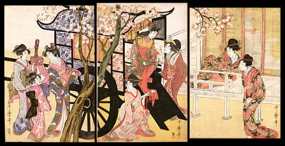 喜多川歌麿: Beauties, Blossoms and Cart - Japanese Art Open Database