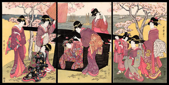 喜多川歌麿: Beauties and Cherry Blossoms - Japanese Art Open Database