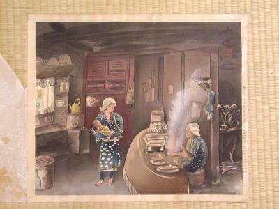 和田三造: Kitchen of Japanese Farm House- LE - Japanese Art Open Database