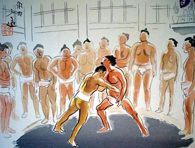 Wada Sanzo: Sumo wrestling — 角力 - Japanese Art Open Database