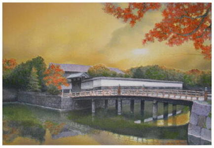 Yamaie Hisayuki: Hirakawa Bridge - Imperial Palace — 平河橋の秋 - Japanese Art Open Database
